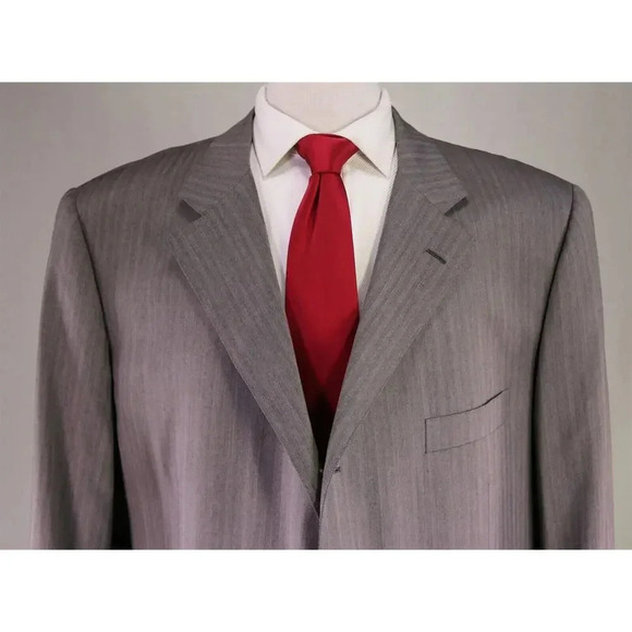 Raffaele Caruso Recent Gray Tonestripe Herringbone Super 180's Wool Suit 52R - Picture 3 of 12